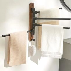 2Pcs Bathroom Walnut Swivel Towel Rack 