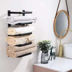 2Pcs Wall Mounted 5 Tier Towel Rack in Black